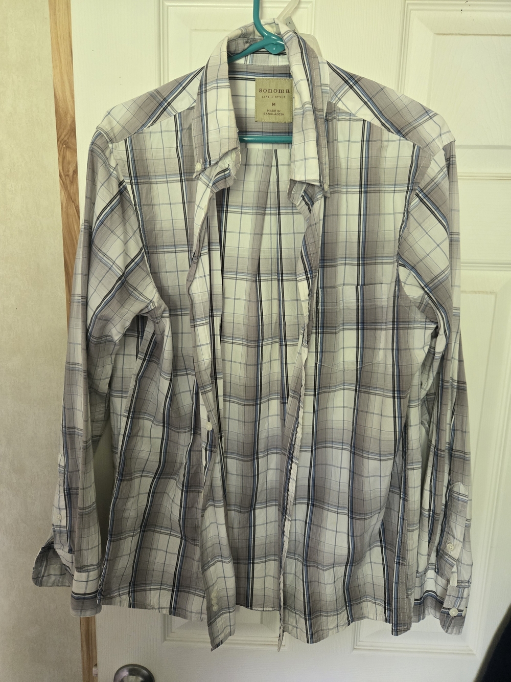 Sonoma Men's Plaid Button-Down Shirt in White, Blue, and Gray